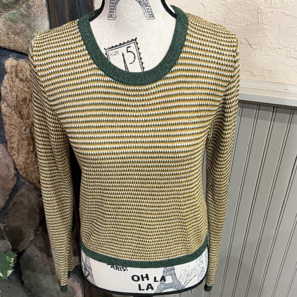 Zara Green and Gold Striped Sweater
